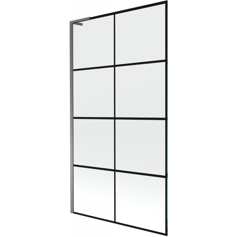 Mexen Next L paroi de baignoire à 1 panneau 100 x 150 cm, grille noire, métal gun - 895-100-000-03-77-95