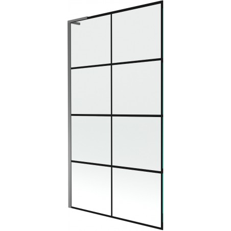 Mexen Next L paroi de baignoire à 1 panneau 100 x 150 cm, grille noire, métal gun - 895-100-000-03-77-95