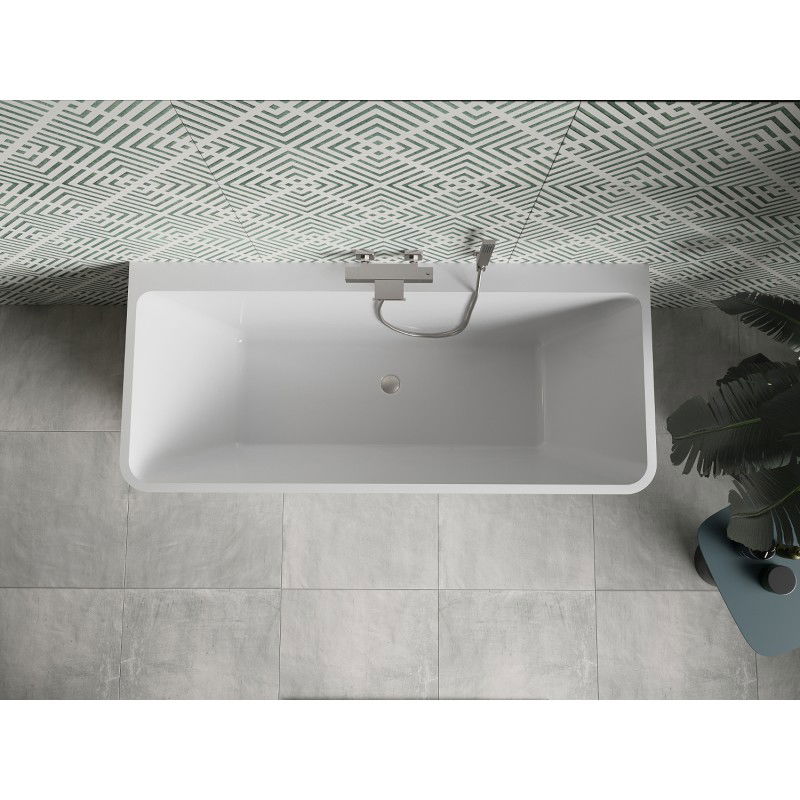 Mexen Volta baignoire autoportante murale 150 x 75 cm, blanche, trop-plein en nickel brossé - 51131507500-97