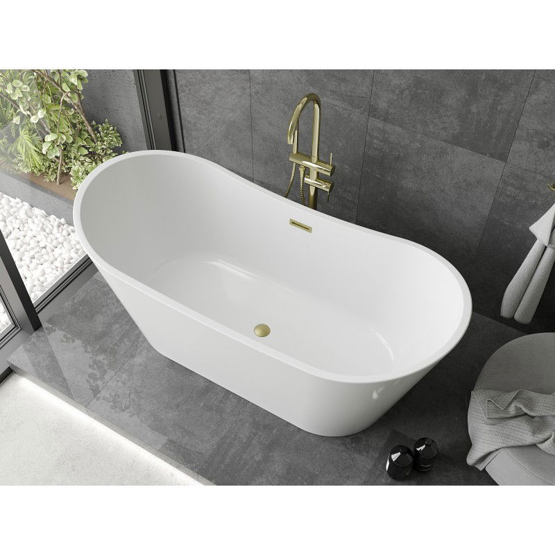 Mexen Montana baignoire autoportante 180 x 80 cm, blanche, trop-plein or brossé - 52011808000-55