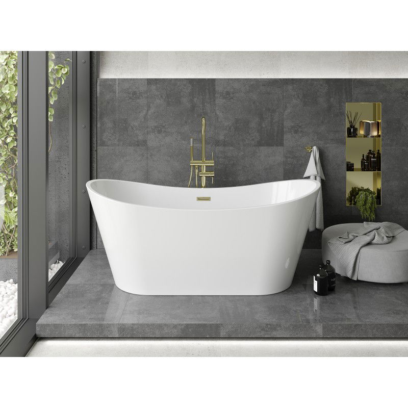 Mexen Montana baignoire autoportante 180 x 80 cm, blanche, trop-plein or brossé - 52011808000-55