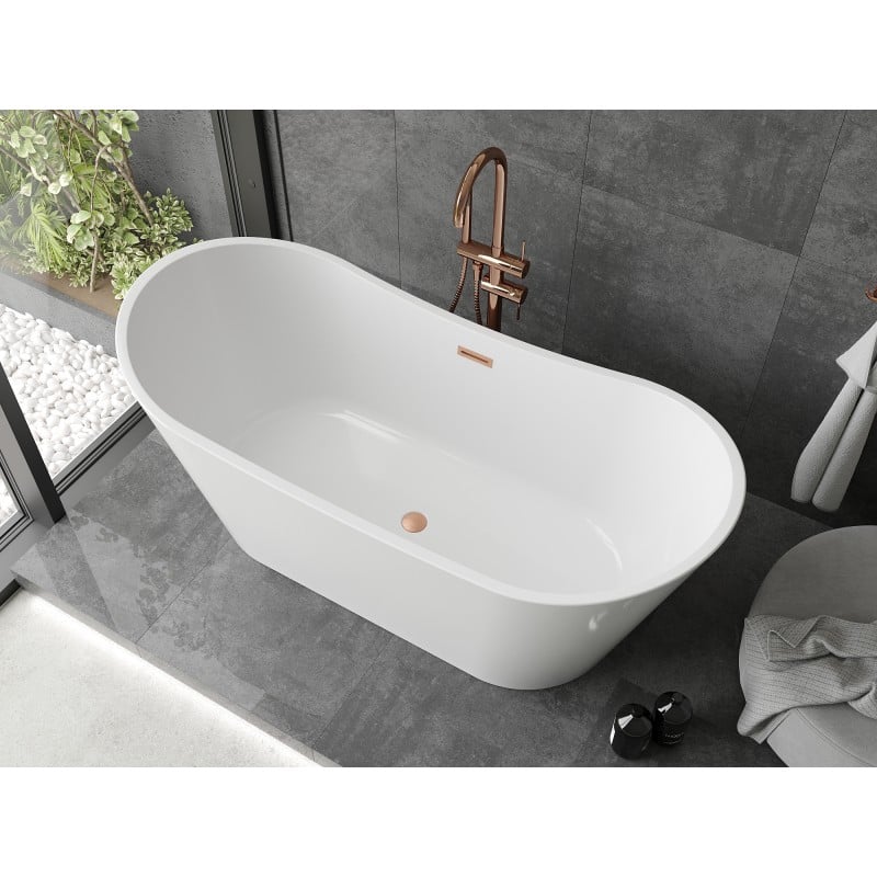 Mexen Montana baignoire autoportante 180 x 80 cm, blanche, trop-plein cuivre brossé - 52011808000-65