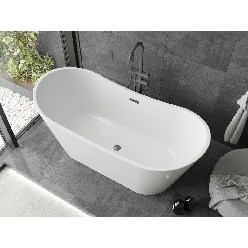 Mexen Montana baignoire autoportante 180 x 80 cm, blanche, trop-plein gun gray brossé - 52011808000-66