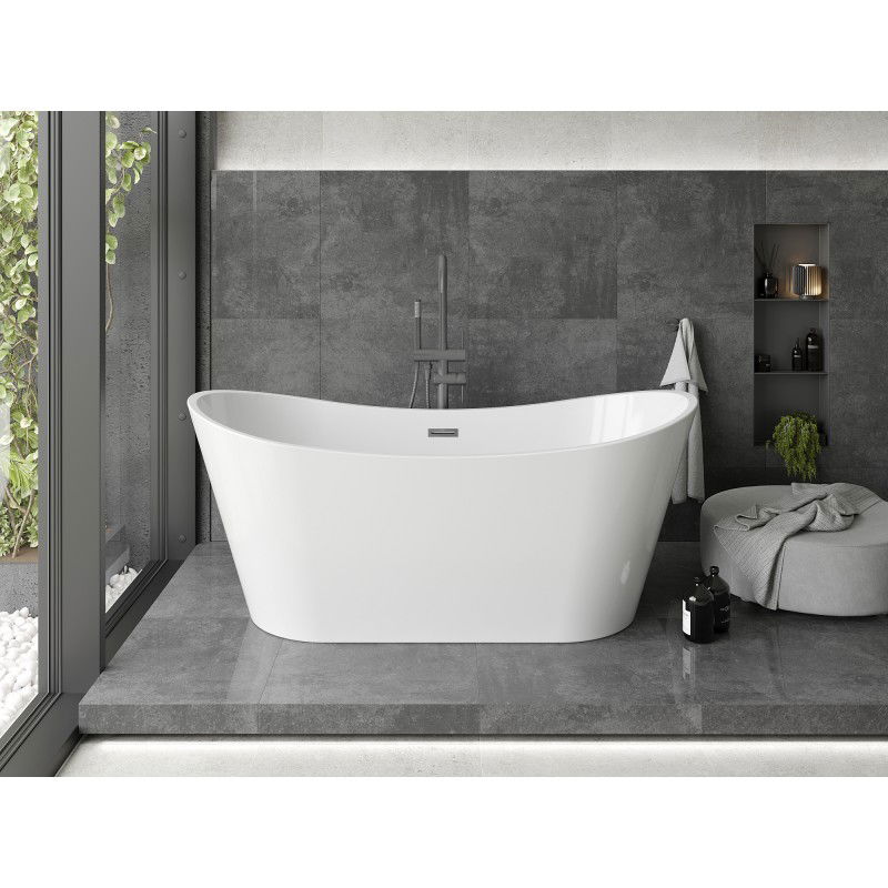 Mexen Montana baignoire autoportante 180 x 80 cm, blanche, trop-plein gun gray brossé - 52011808000-66
