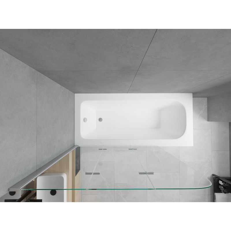 Mexen Vega baignoire rectangulaire 170 x 70 cm avec tablier et paroi de douche à 3 volets 120 cm, transparent, chrome