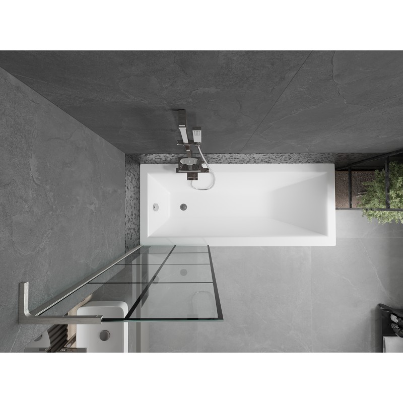 Mexen Next L paroi de baignoire à 1 vantail 60 x 150 cm, grille noire, nickel brossé - 895-060-000-03-77-97
