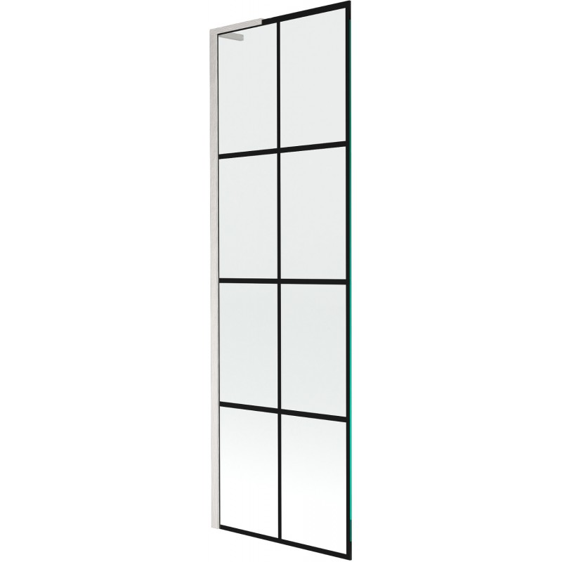 Mexen Next L paroi de baignoire à 1 vantail 60 x 150 cm, grille noire, nickel brossé - 895-060-000-03-77-97