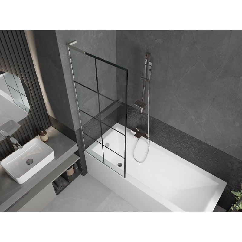 Mexen Next L paroi de baignoire à 1 volet 70 x 150 cm, grille noire, nickel brossé - 895-070-000-03-77-97