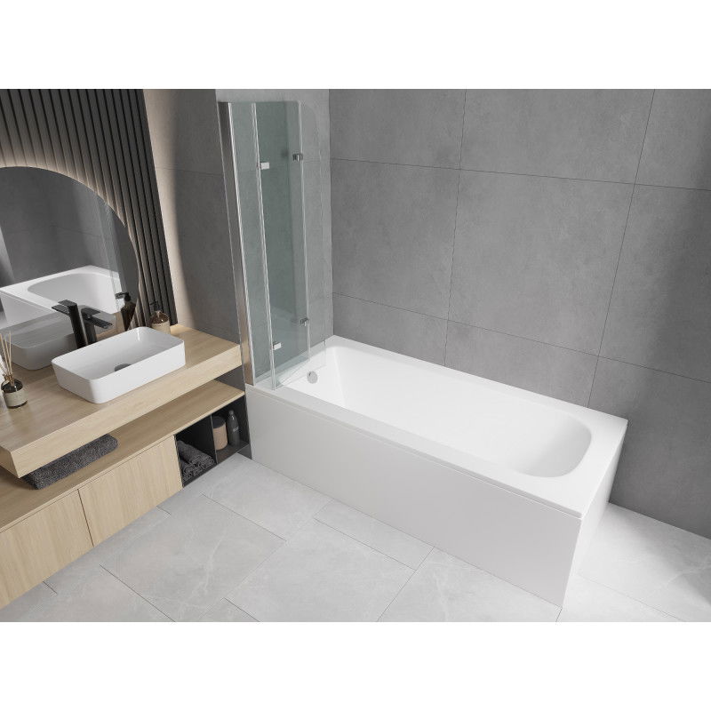 Mexen Vega baignoire rectangulaire 170 x 70 cm avec tablier et paroi de douche à 3 volets 120 cm, transparent, chrome
