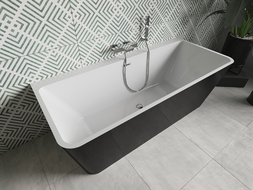 Baignoire Mexen Volta murale autoportante 150 x 75 cm, blanche/noire, trop-plein chromé - 51131507575-01
