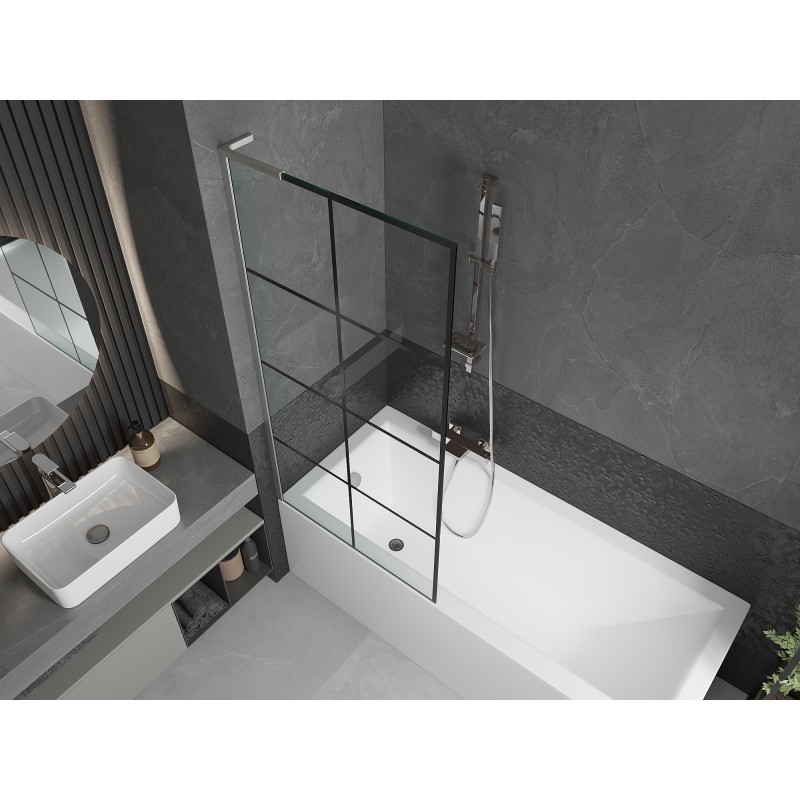 Mexen Next L paroi de baignoire 1 volet 80 x 150 cm, grille noire, nickel brossé - 895-080-000-03-77-97