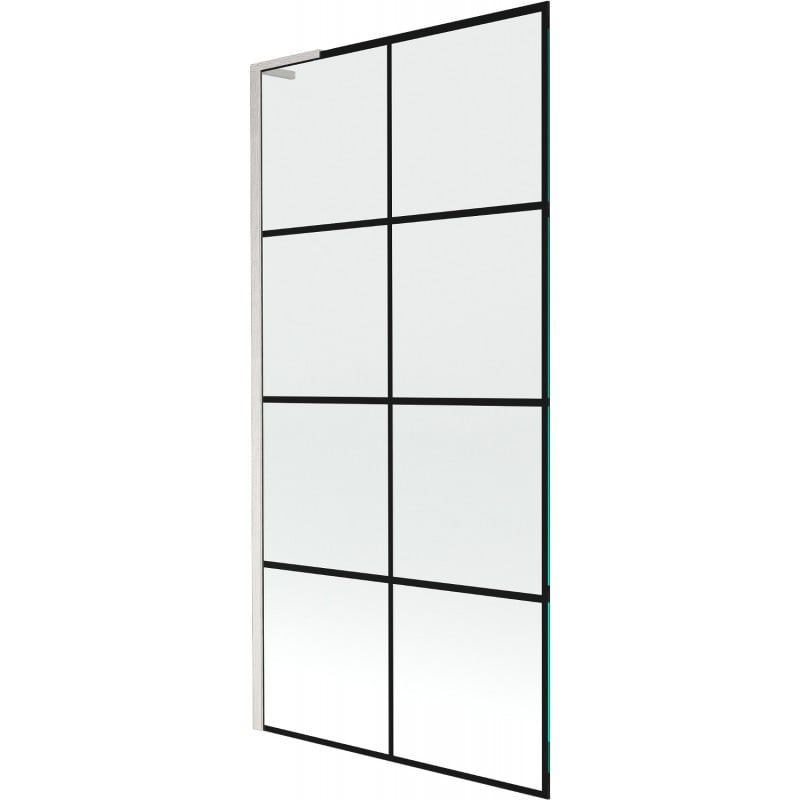 Mexen Next L paroi de baignoire à 1 volet 90 x 150 cm, grille noire, nickel brossé - 895-090-000-03-77-97