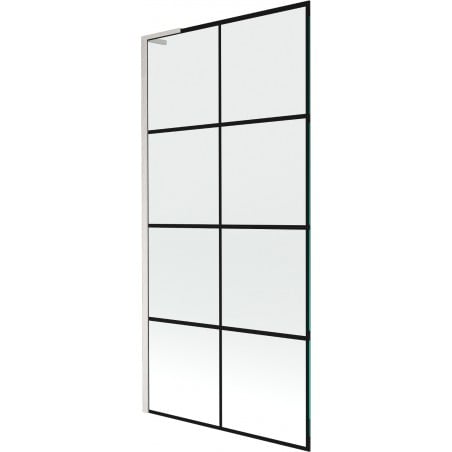 Mexen Next L paroi de baignoire à 1 volet 90 x 150 cm, grille noire, nickel brossé - 895-090-000-03-77-97