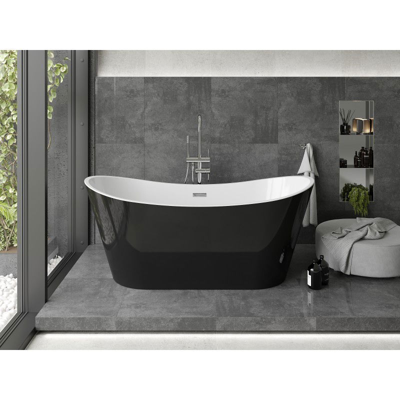 Mexen Montana baignoire autoportante 180 x 80 cm, blanc/noir, trop plein chrome - 52011808075-01