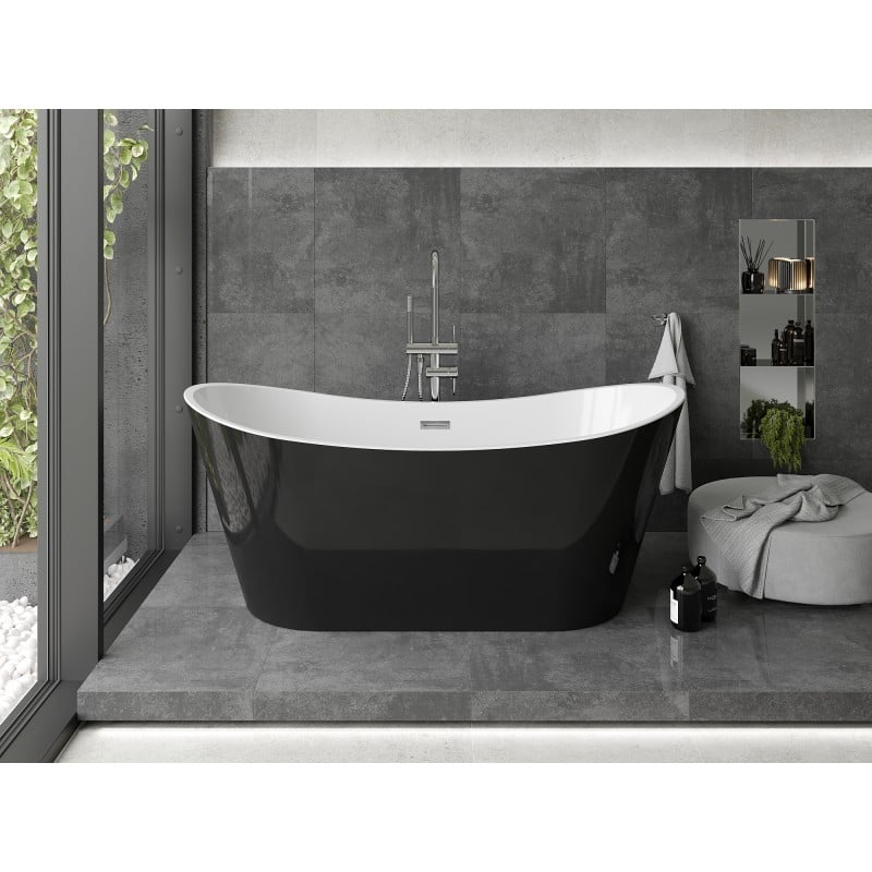 Mexen Montana baignoire autoportante 180 x 80 cm, blanche/noire, trop-plein chromé - 52011808075-01