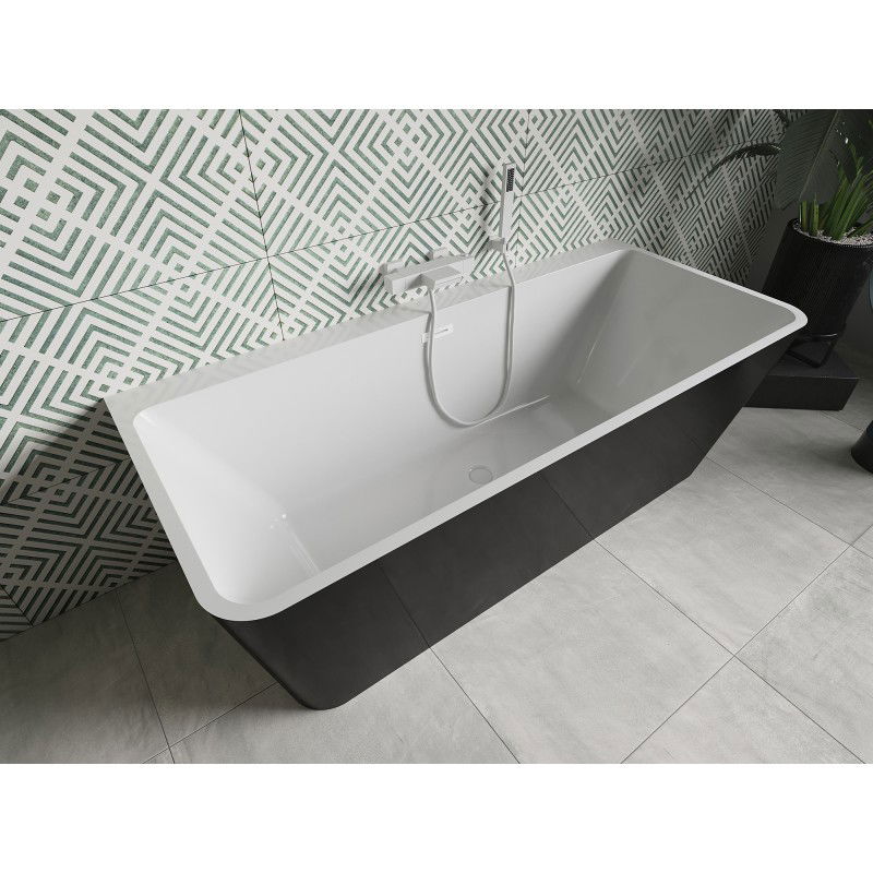 Mexen Volta baignoire autoportante adossée 170 x 75 cm, blanche/noire, trop-plein blanc - 51131707575-20