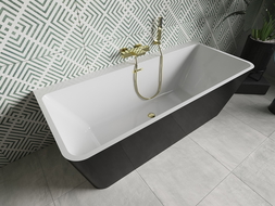Baignoire Mexen Volta à poser murale 150 x 75 cm, blanche/noire, évacuation dorée - 51131507575-50