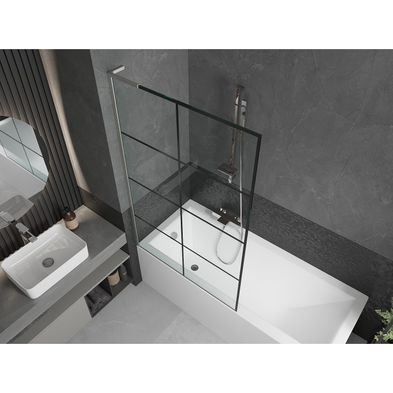 Mexen Next L paravent de baignoire à 1 volet 100 x 150 cm, grille noire, nickel brossé - 895-100-000-03-77-97