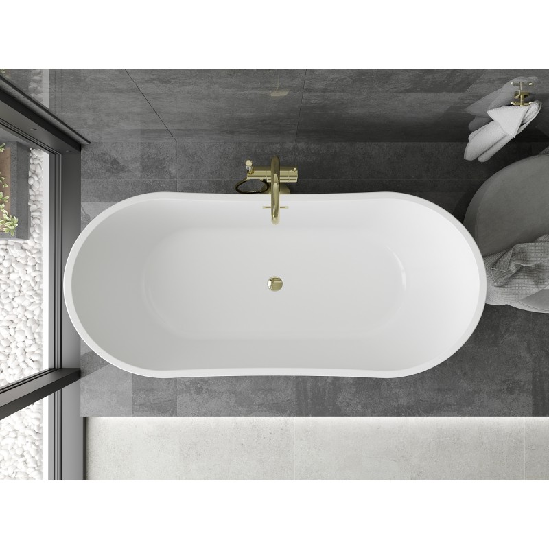 Mexen Montana baignoire autoportante 180 x 80 cm, blanche/noire, trop-plein doré - 52011808075-50