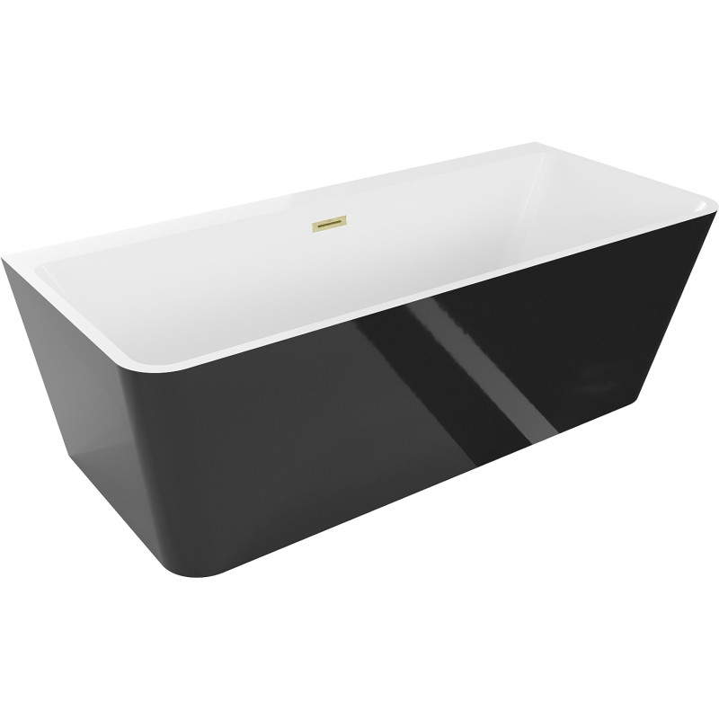 Mexen Volta baignoire autoportante murale 150 x 75 cm, blanc/noir, trop-plein doré brossé - 51131507575-55