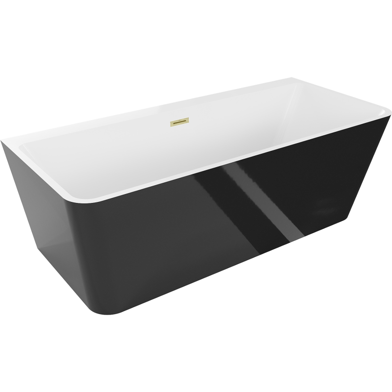 Mexen Volta baignoire îlot contre le mur 150 x 75 cm, blanc/noir, trop-plein or brossé - 51131507575-55
