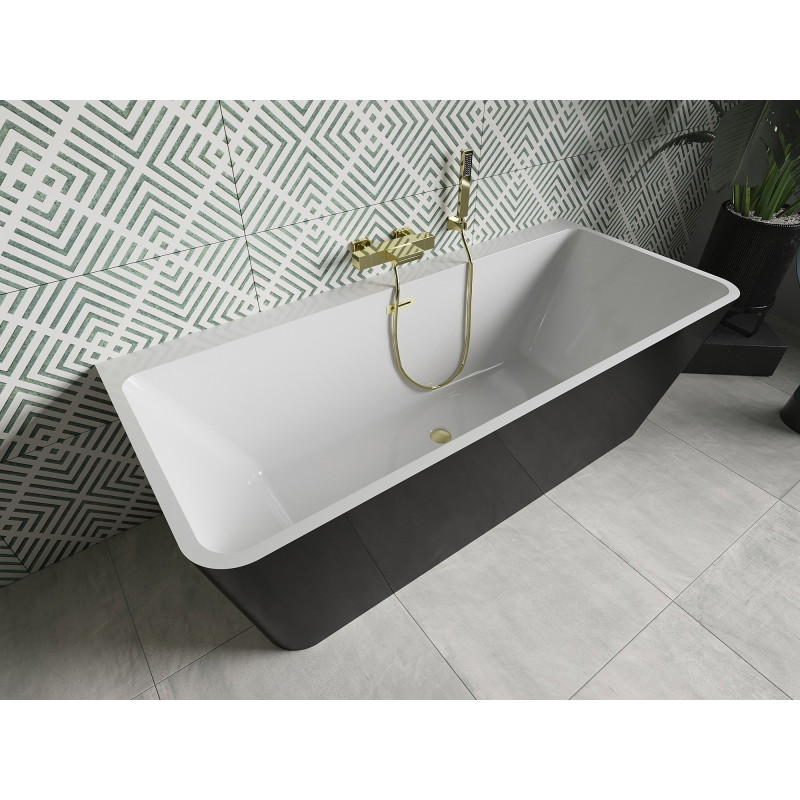 Mexen Volta baignoire autoportante murale 150 x 75 cm, blanc/noir, trop-plein doré brossé - 51131507575-55