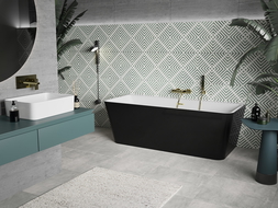 Baignoire Mexen Volta murale autonome 170 x 75 cm, blanc/noir, évacuation dorée brossée - 51131707575-55