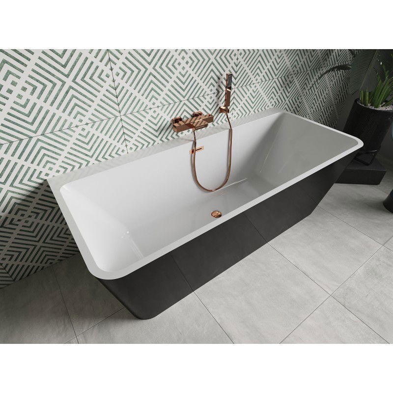 Mexen Volta baignoire autoportante adossée 150 x 75 cm, blanche/noire, trop-plein or rose - 51131507575-60