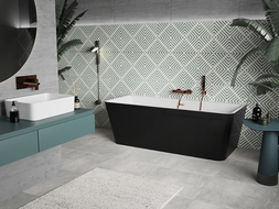 Baignoire Mexen Volta à poser murale 150 x 75 cm, blanche/noire, avec vidage en or rose - 51131507575-60