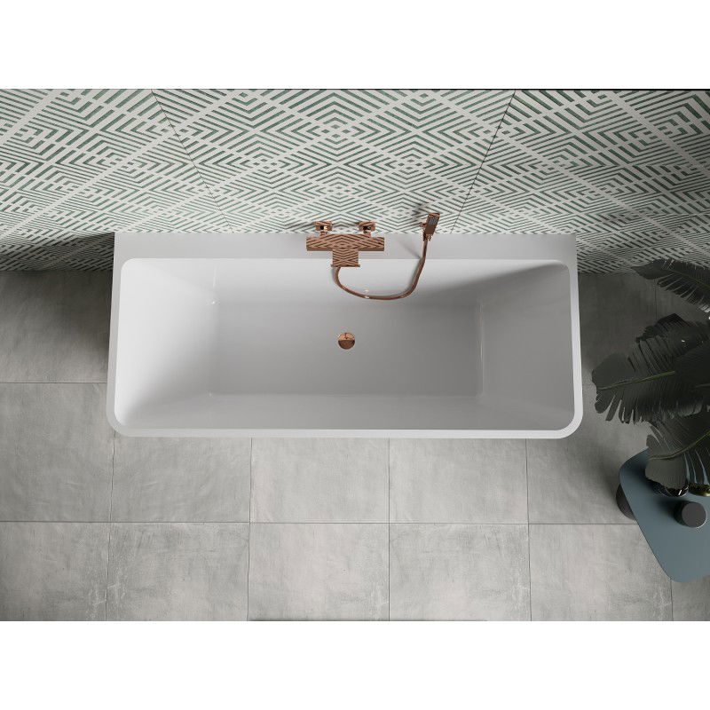 Mexen Volta baignoire autoportante adossée 150 x 75 cm, blanche/noire, trop-plein or rose - 51131507575-60