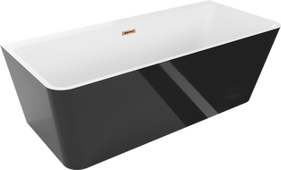 Baignoire Mexen Volta autoportante murale 170 x 75 cm, blanche/noire, trop-plein en or rose - 51131707575-60