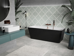 Baignoire Mexen Volta autoportante murale 150 x 75 cm, blanche/noire, trop-plein en laiton brossé - 51131507575-65