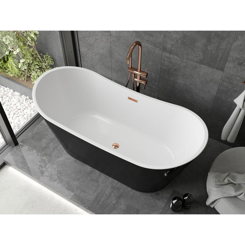 Mexen Montana baignoire autoportante 180 x 80 cm, blanc/noir, trop-plein or rose - 52011808075-60