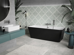 Mexen Volta baignoire indépendante murale 150 x 75 cm, blanche/noire, débordement gun gray brossé - 51131507575-66