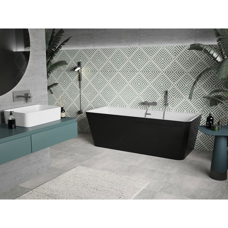 Mexen Volta baignoire autoportante murale 170 x 75 cm, blanc/noir, trop-plein gun gray brossé - 51131707575-66