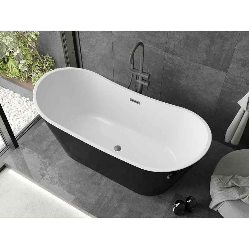 Mexen Montana baignoire autoportante 180 x 80 cm, blanc/noir, trop-plein gun gray brossé - 52011808075-66