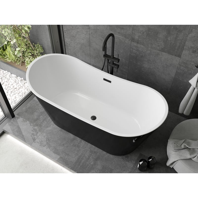 Mexen Montana baignoire autoportante 180 x 80 cm, blanc/noir, trop-plein noir - 52011808075-70