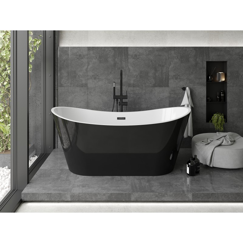 Mexen Montana baignoire autoportante 180 x 80 cm, blanc/noir, trop-plein noir - 52011808075-70