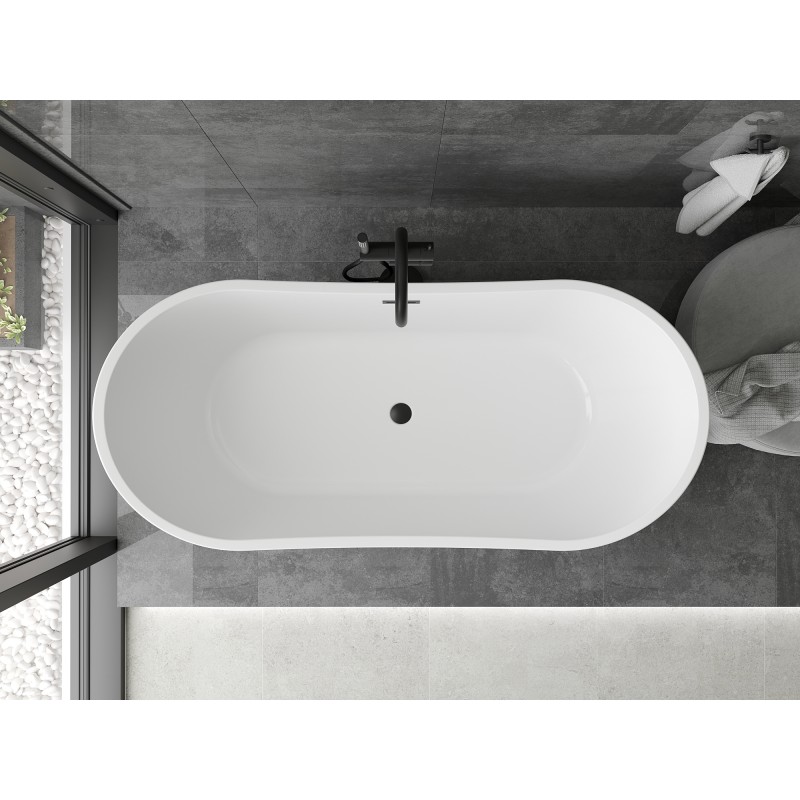 Mexen Montana baignoire autoportante 180 x 80 cm, blanc/noir, trop-plein noir - 52011808075-70