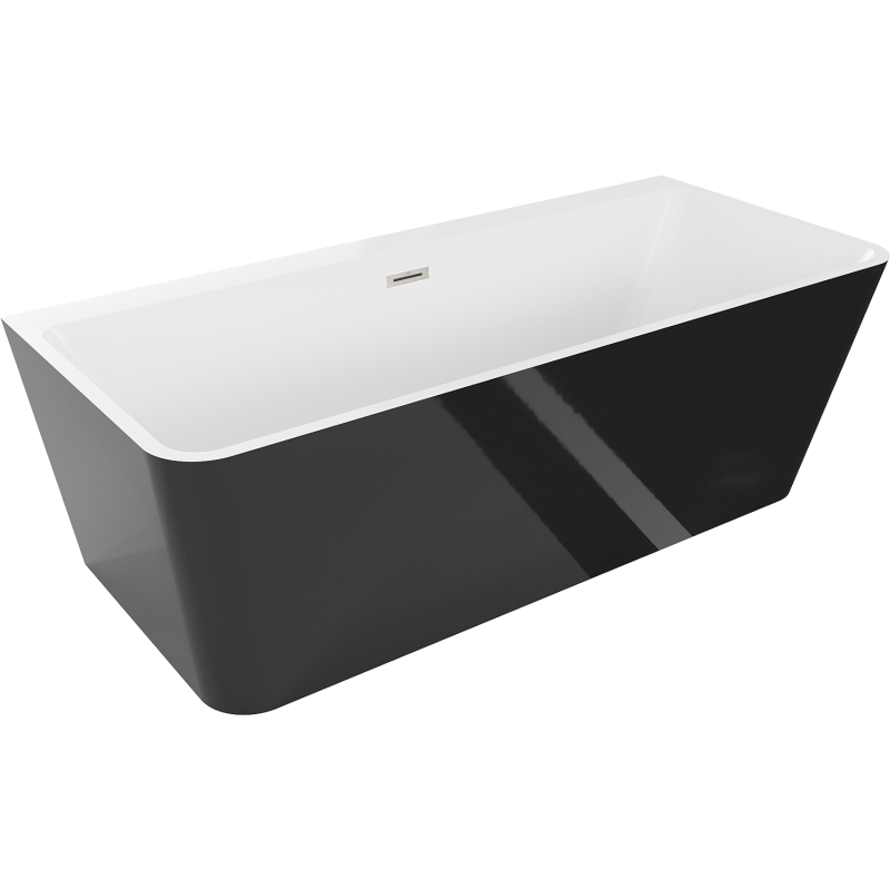Mexen Volta baignoire autoportante adossée 150 x 75 cm, blanche/noire, trop-plein nickel brossé - 51131507575-97
