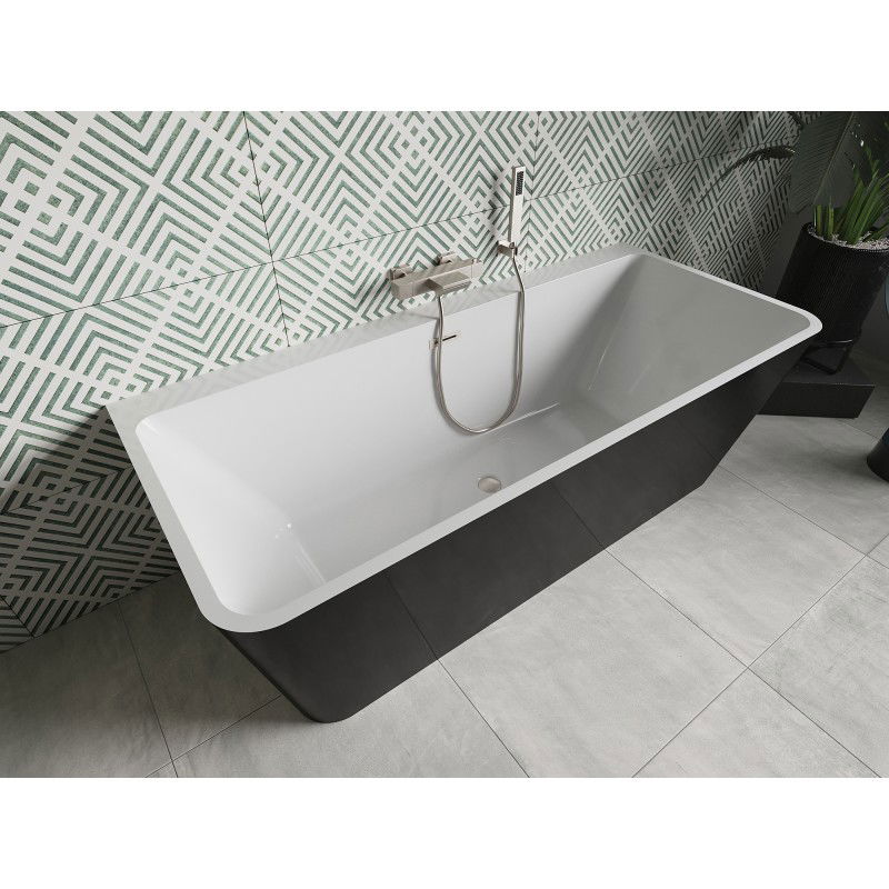 Mexen Volta baignoire autoportante adossée 150 x 75 cm, blanche/noire, trop-plein nickel brossé - 51131507575-97