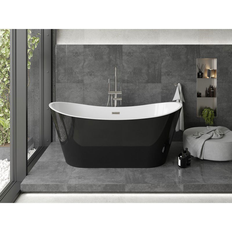 Mexen Montana baignoire autoportante 180 x 80 cm, blanc/noir, trop-plein nickel brossé - 52011808075-97