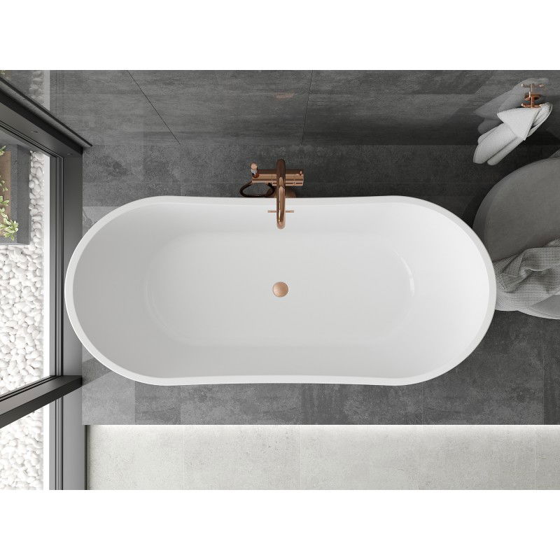Mexen Montana baignoire autoportante 180 x 90 cm, blanche, trop-plein cuivre brossé - 52011809000-65