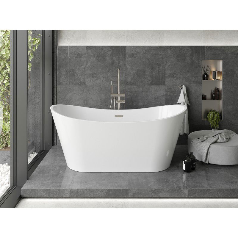 Mexen Montana baignoire autoportante 180 x 90 cm, blanche, trop-plein en nickel brossé - 52011809000-97