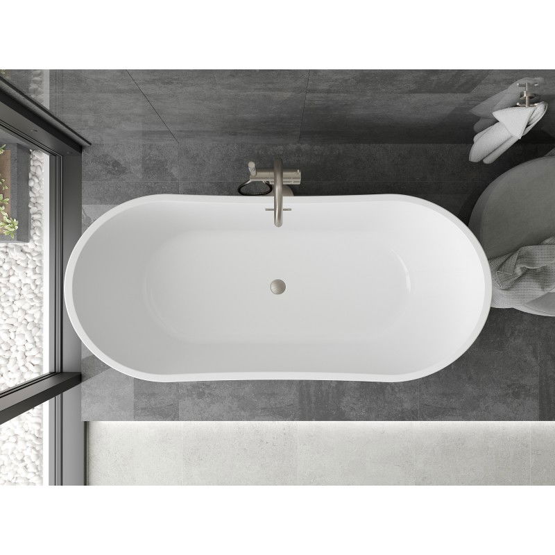Mexen Montana baignoire autoportante 180 x 90 cm, blanche, trop-plein en nickel brossé - 52011809000-97