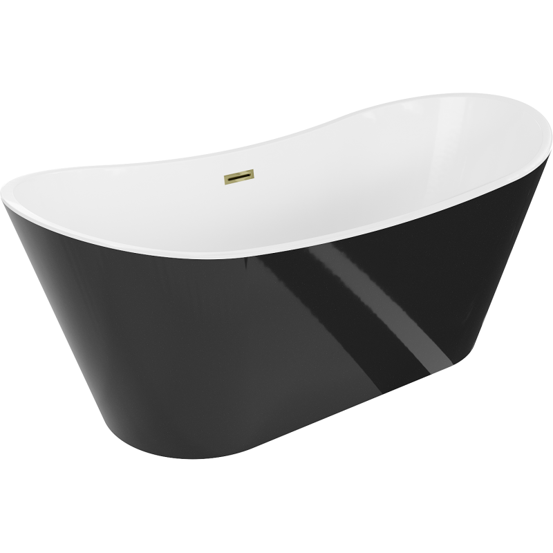 Mexen Montana baignoire autoportante 180 x 90 cm, blanche/noire, trop-plein doré - 52011809075-50