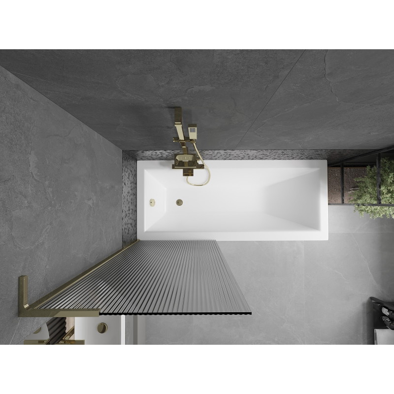 Mexen Next L paroi de baignoire à 1 vantail 70 x 150 cm, rayures, dorée - 895-070-000-03-09-50