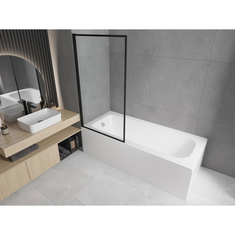 Mexen Vega baignoire rectangulaire 170 x 70 cm avec habillage et paroi de douche à 1 panneau 80 cm, motif noir fixe