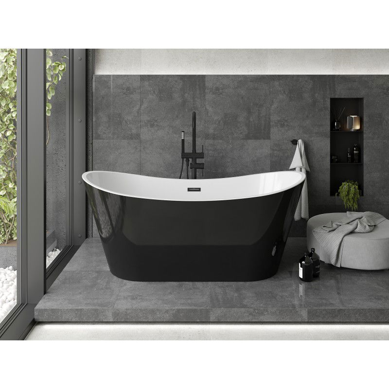 Mexen Montana baignoire autoportante 180 x 90 cm, blanc/noir, trop-plein noir - 52011809075-70