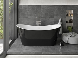 Mexen Montana baignoire autoportante 180 x 90 cm, blanc/noir, trop-plein nickel brossé - 52011809075-97